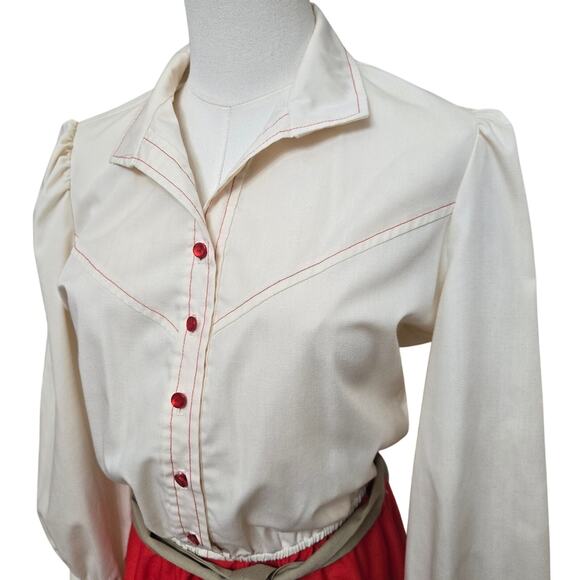J.J. Dean of California Vintage 70s Western Cowgirl Puff Sleeve Midi Dress M Red - Picture 5 of 11
